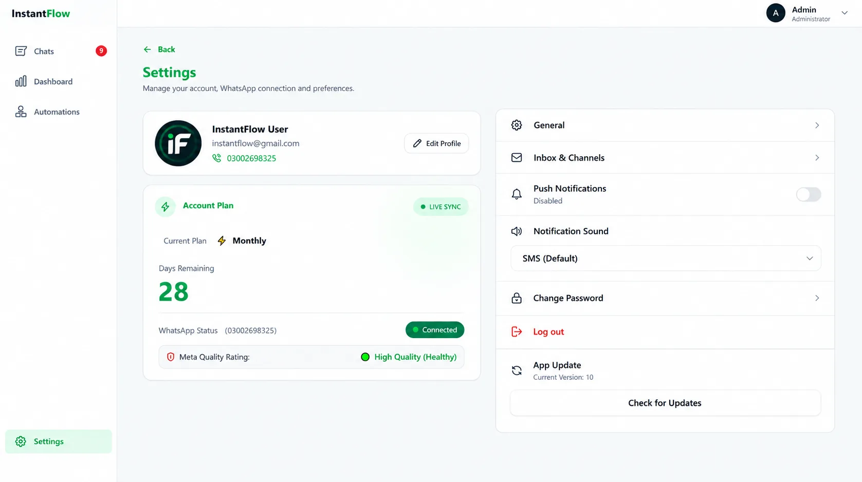 InstantFlow Meta Cloud API and Webhook Settings